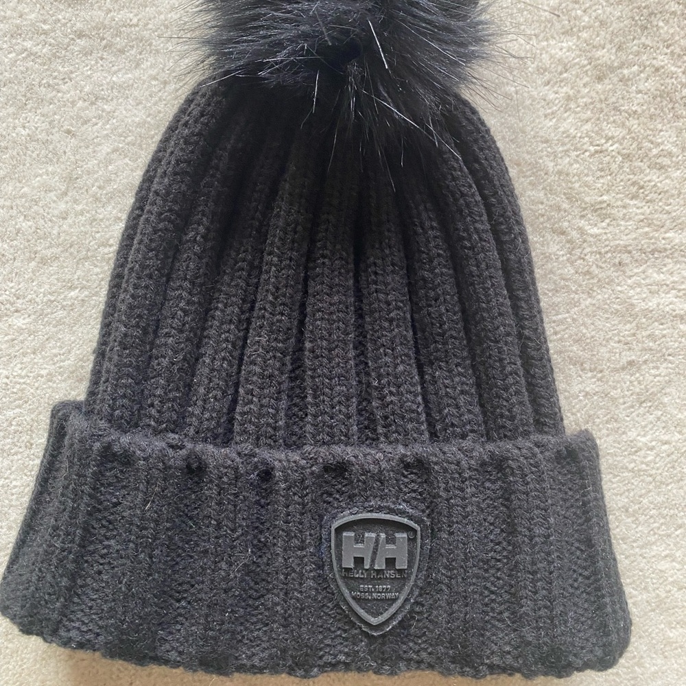 Helly Hansen Black Knit Hat with Pom Pom